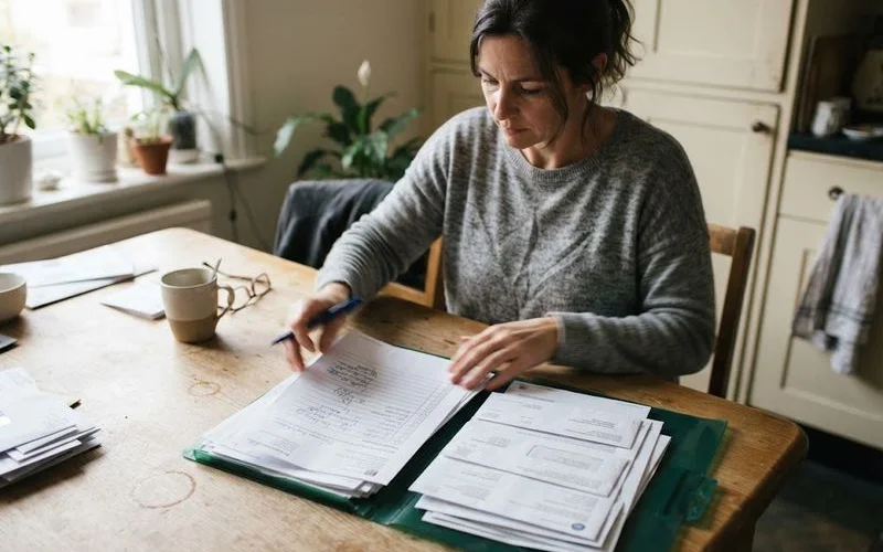 A folder of mortgage documents and a notepad set out ahead of a legal consultation